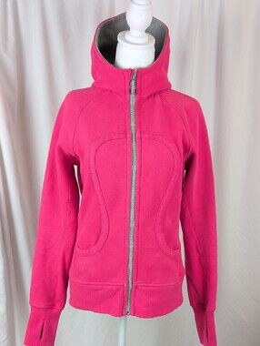 Lululemon Scuba Full-Zip Hoodie Sweatshirt Pink Black Logo Size 6